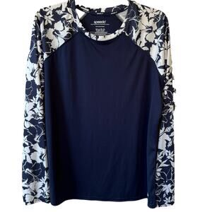 Speedo women's Navy White rash guard and floral-printed sleeves Size 2X